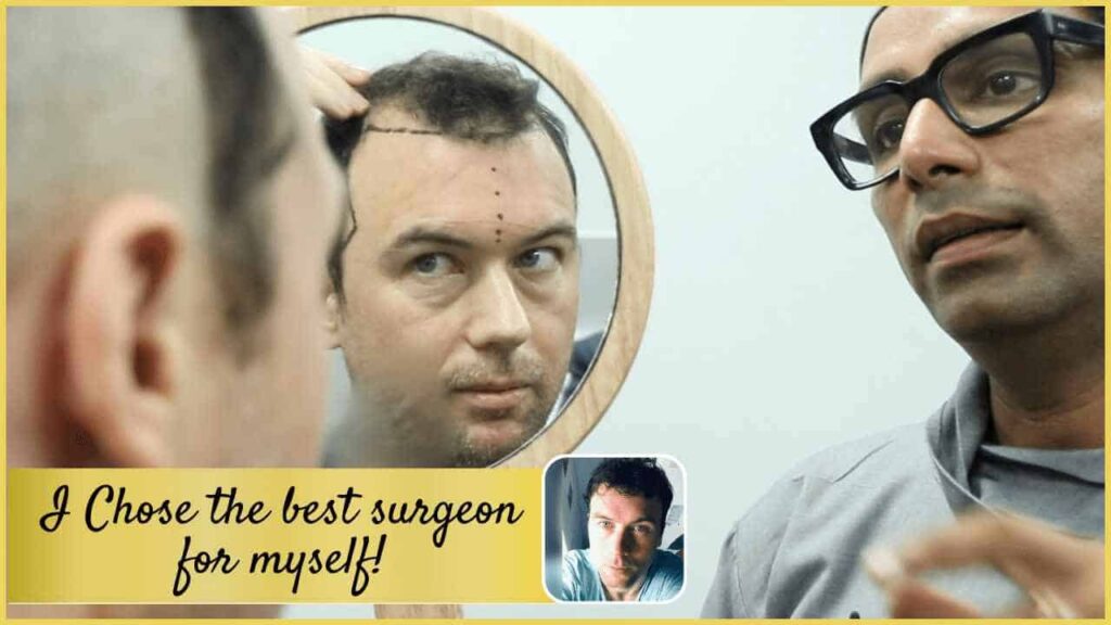 Surgeon measuring donor area density before a hair transplant